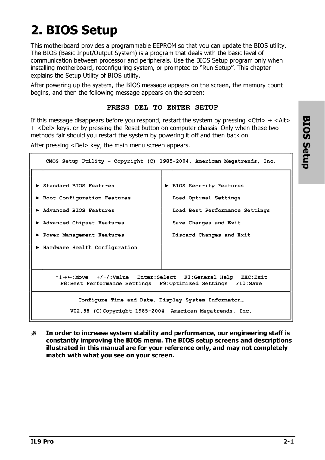 Nextar IL9 PRO appendix Bios Setup 