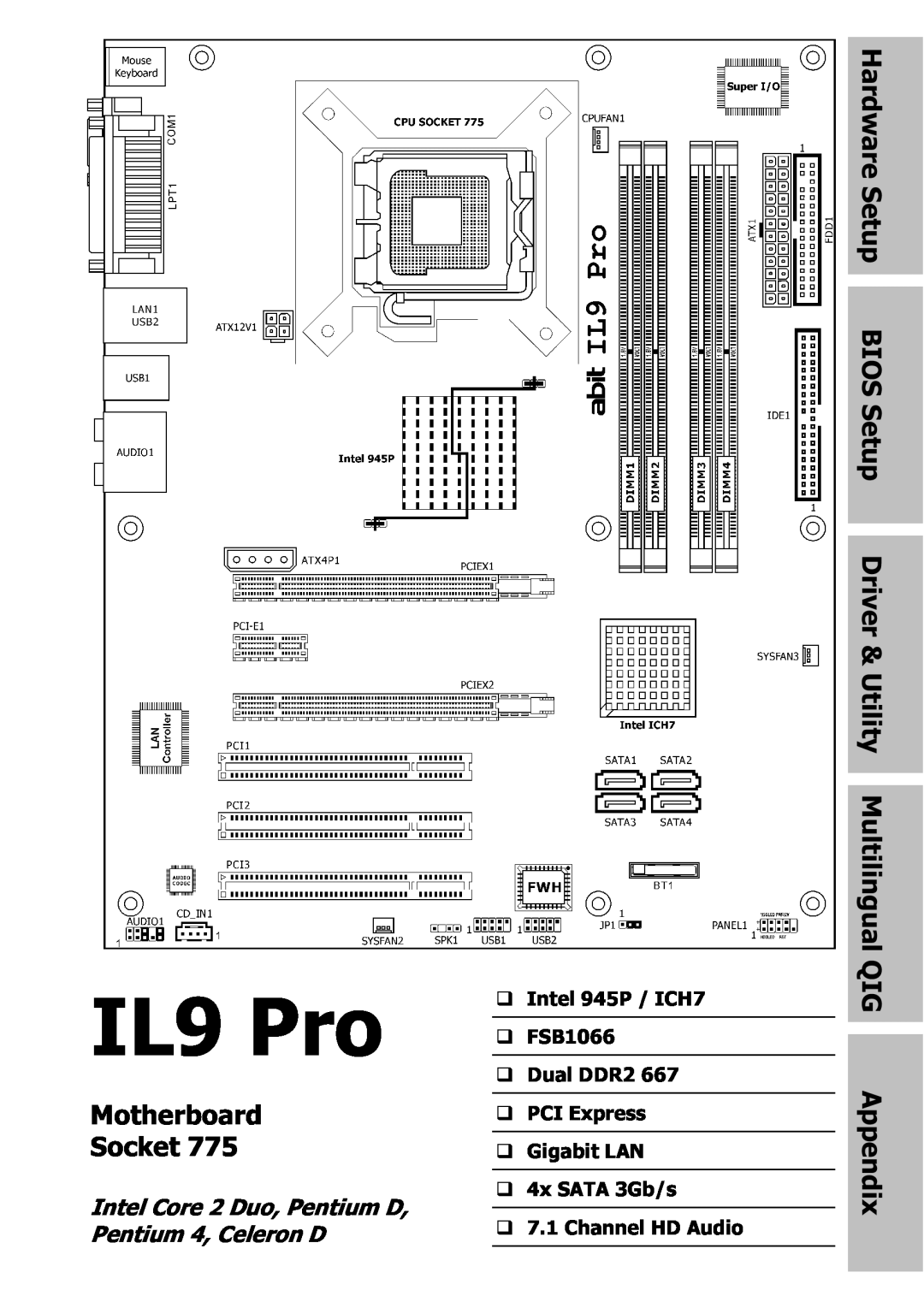 Nextar IL9 PRO appendix Motherboard Socket, Hardware Setup BIOS Setup Driver & Utility Multilingual QIG Appendix, IL9 Pro 