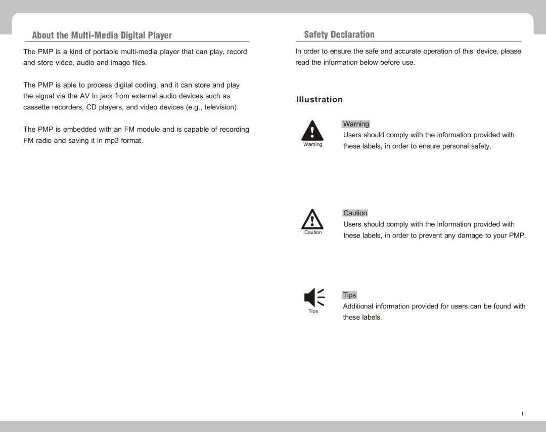 Nextar K40 manual About the Multi-Media Digital Player, Safety Declaration, Illustration 