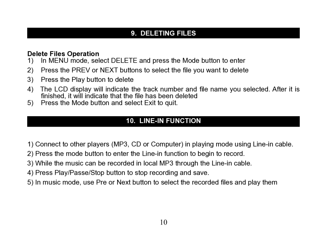 Nextar MA110 instruction manual Deleting files, Delete Files Operation 