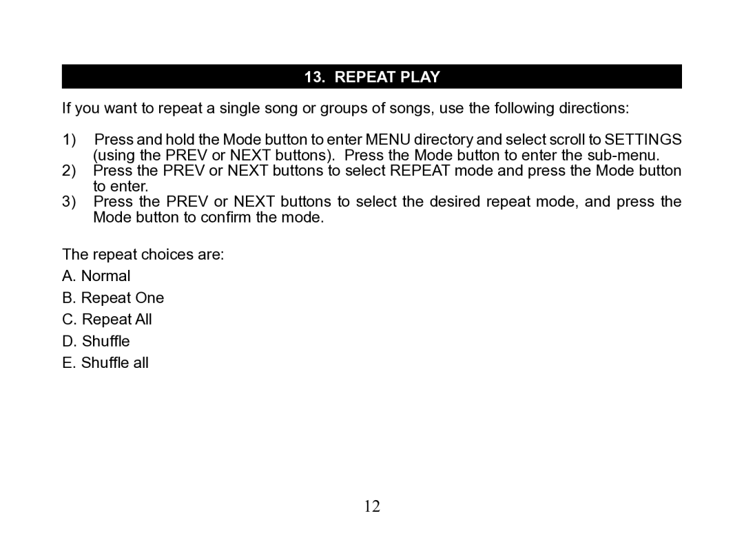 Nextar MA110 instruction manual Repeat play 