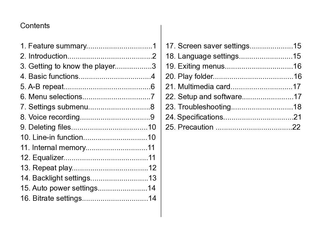 Nextar MA110 instruction manual Contents 