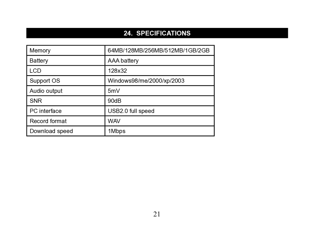 Nextar MA110 instruction manual Specifications 