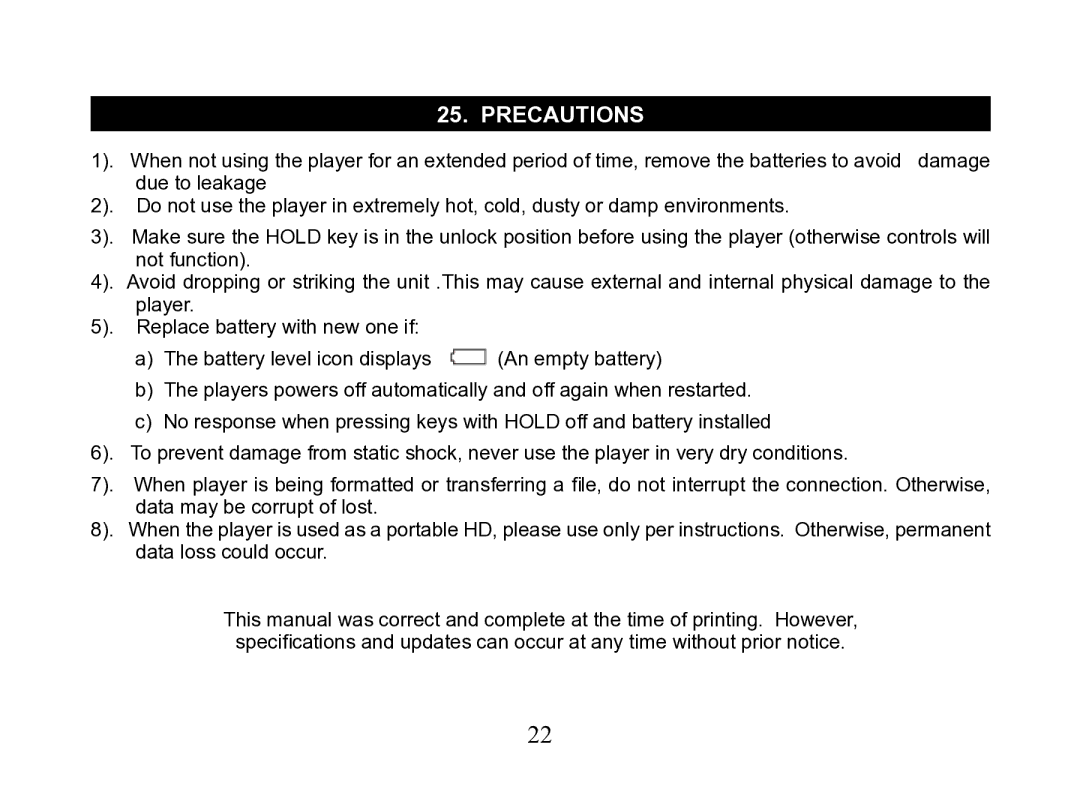 Nextar MA110 instruction manual Precautions 