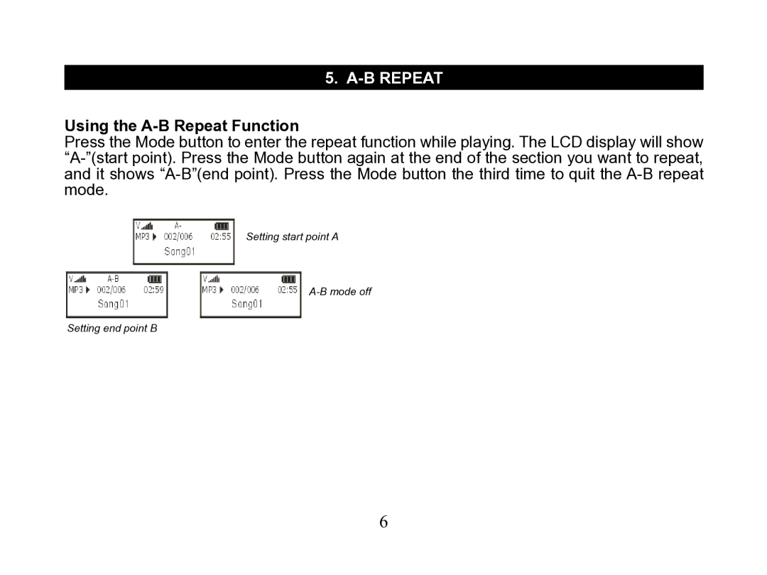 Nextar MA110 instruction manual Using the A-B Repeat Function 