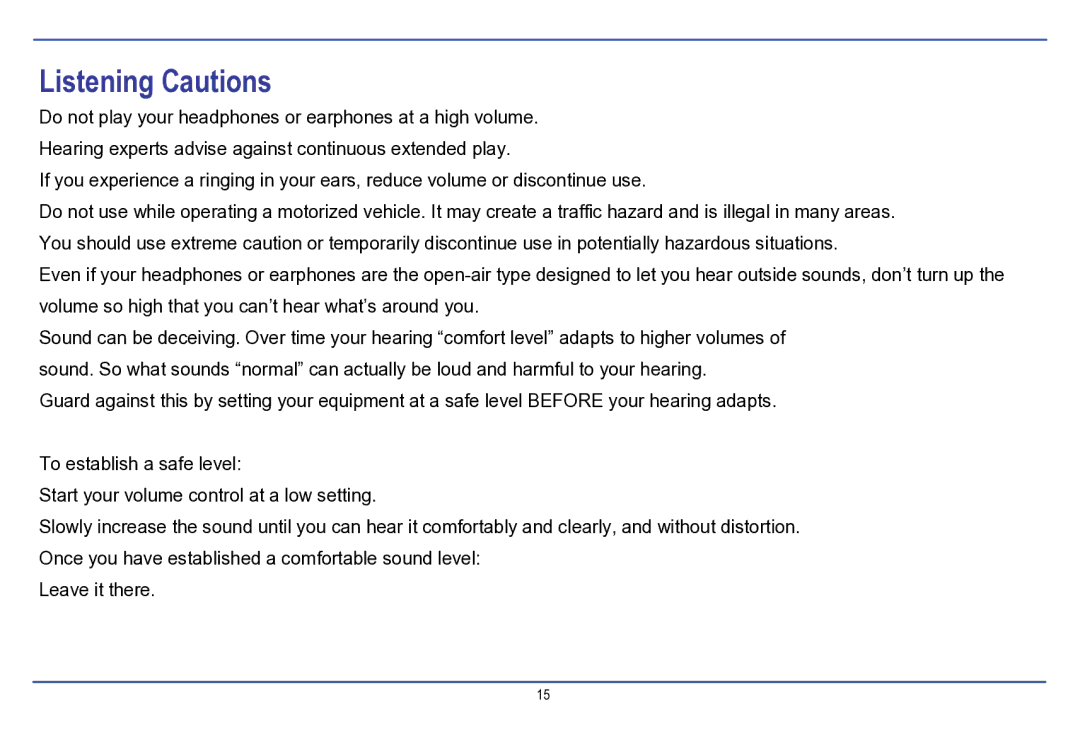 Nextar MA177 manual Listening Cautions 