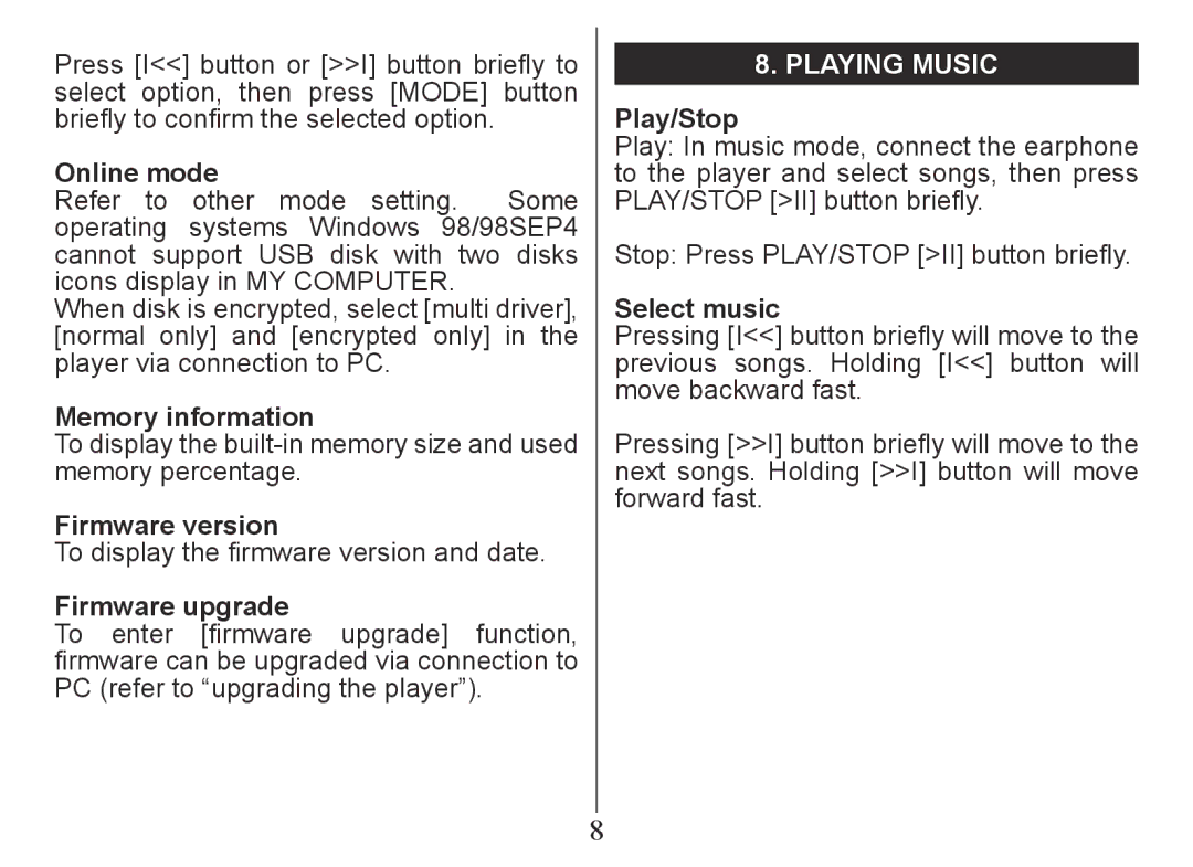 Nextar MA201 instruction manual Playing music 