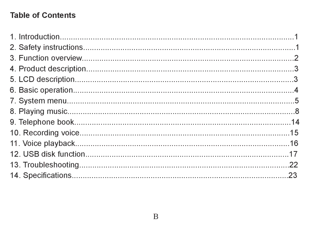 Nextar MA201 instruction manual Table of Contents 