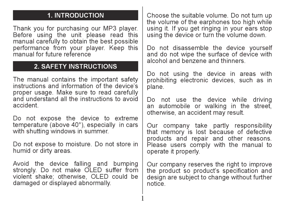 Nextar MA201 instruction manual Introduction, Safety Instructions 