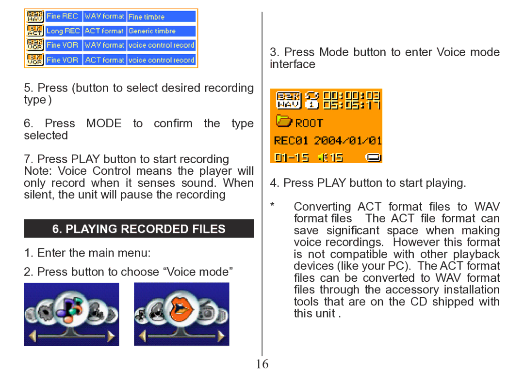 Nextar MA206 instruction manual Playing Recorded Files 