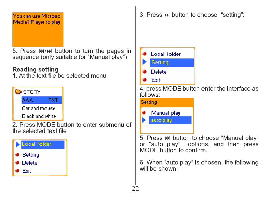 Nextar MA206 instruction manual Reading setting 