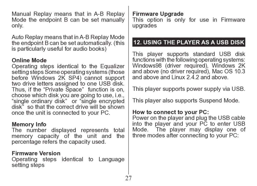 Nextar MA206 instruction manual Using The Player As a USB Disk 