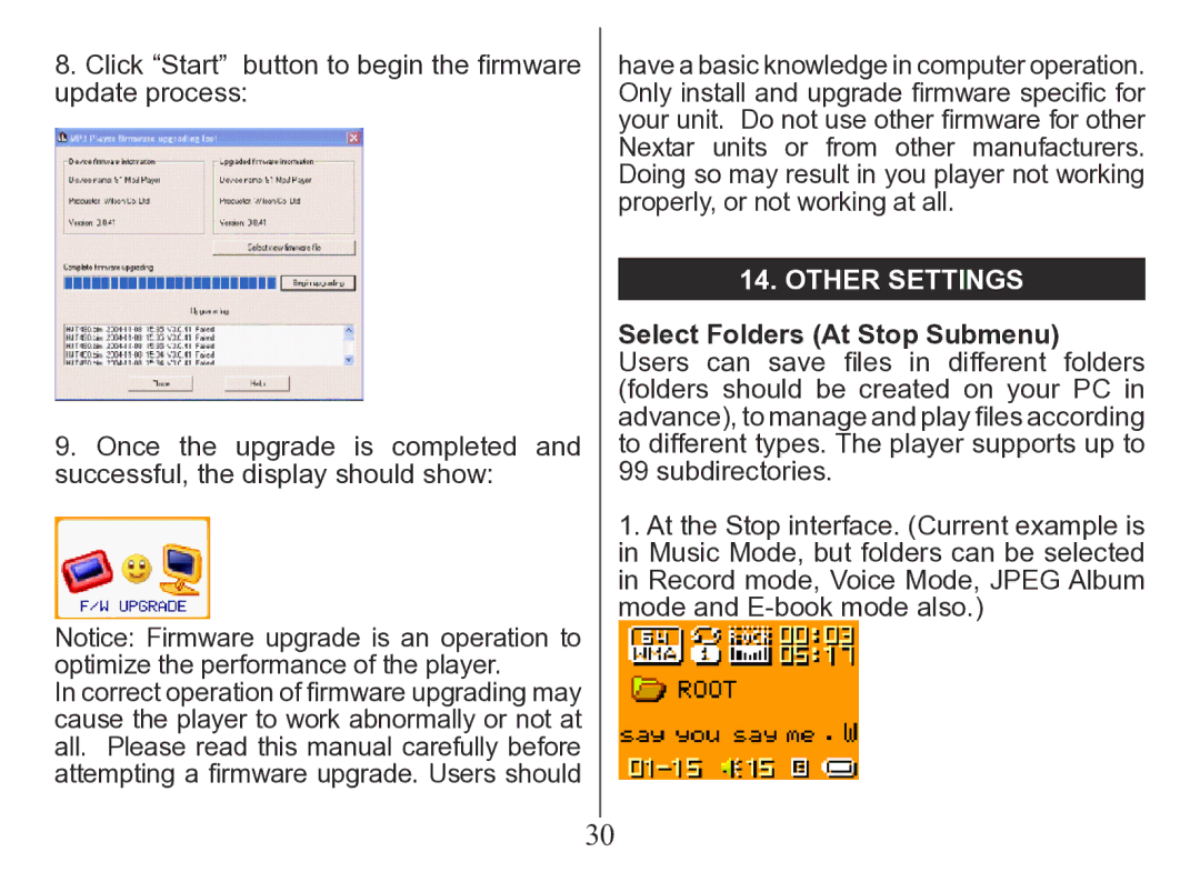 Nextar MA206 instruction manual Other settings, Select Folders At Stop Submenu 