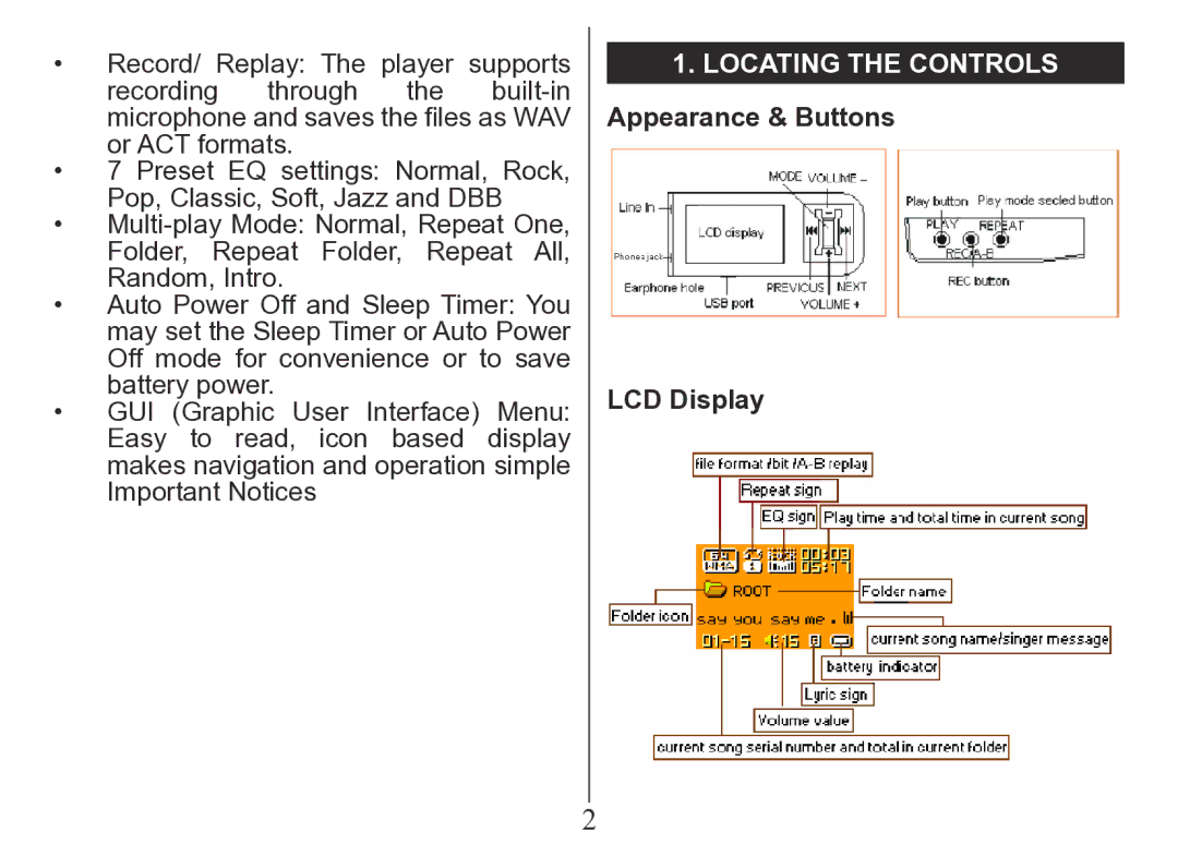 Nextar MA206 instruction manual Locating the Controls, Appearance & Buttons LCD Display 