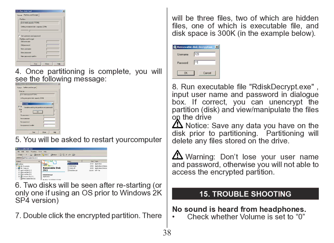 Nextar MA206 instruction manual Trouble Shooting, No sound is heard from headphones 