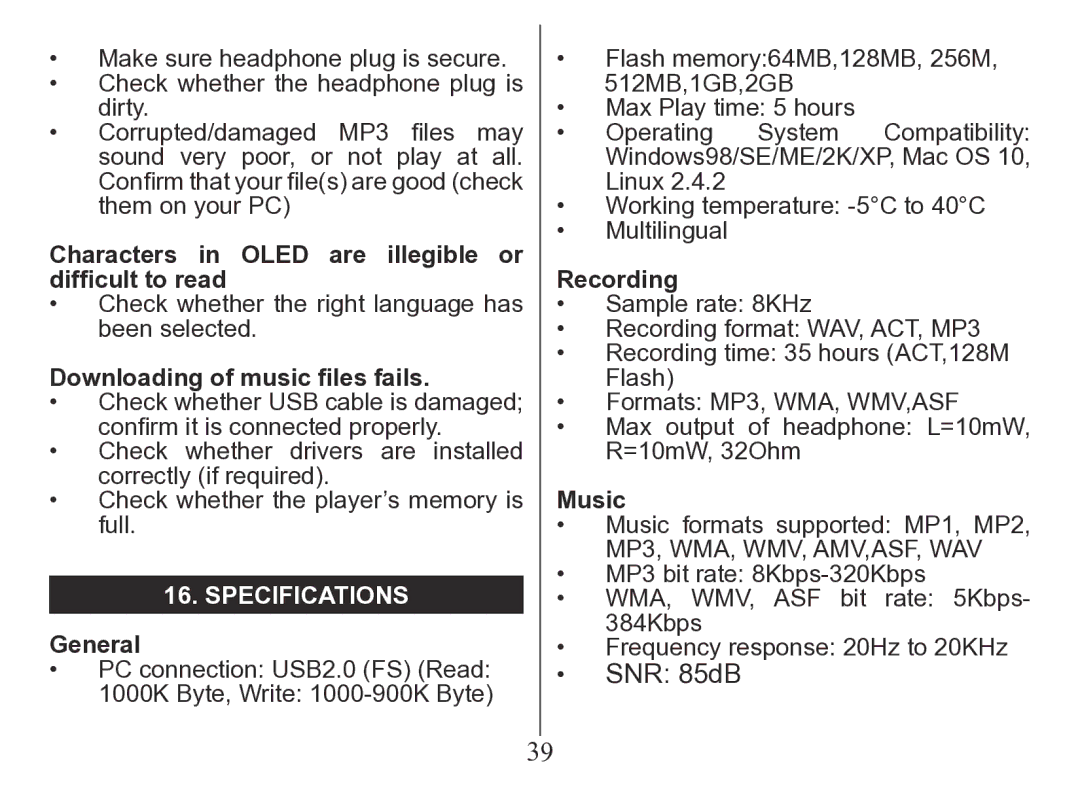 Nextar MA206 instruction manual Specifications 