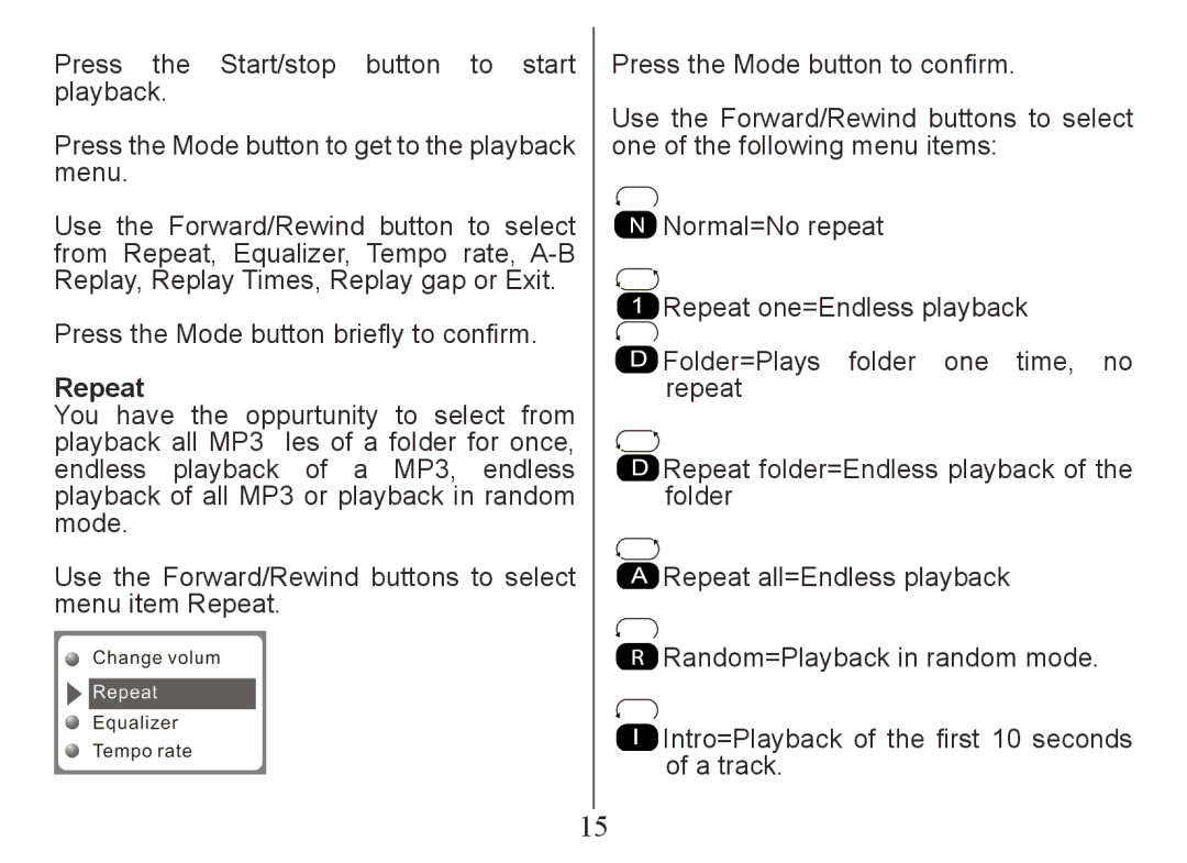 Nextar MA230 instruction manual Repeat 