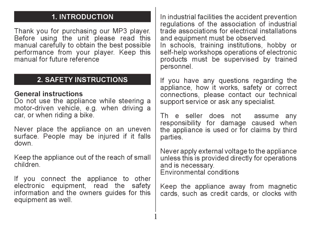 Nextar MA230 instruction manual Introduction, Safety InstrucTIons, General instructions 