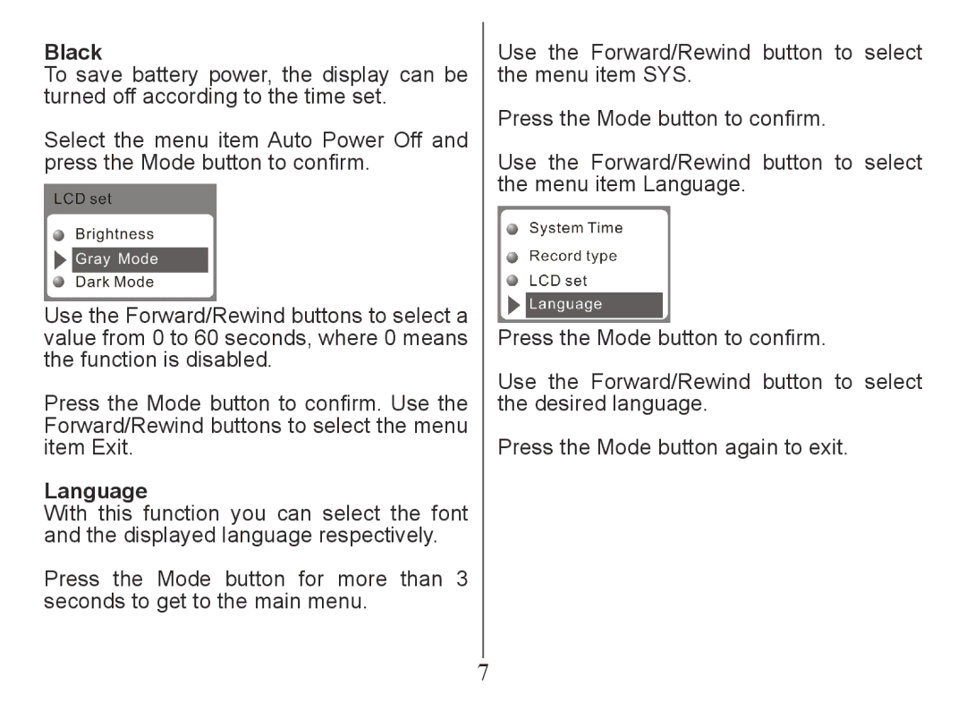 Nextar MA230 instruction manual Black, Language 