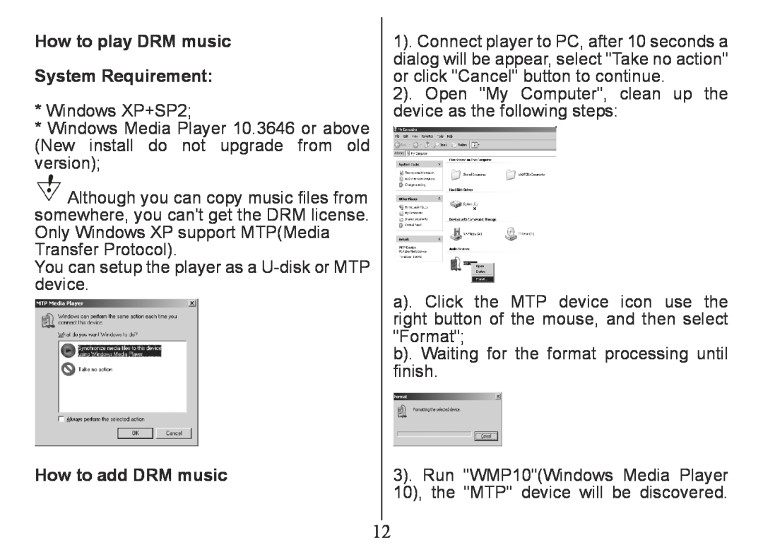 Nextar MA230 instruction manual How to play DRM music System Requirement, How to add DRM music 