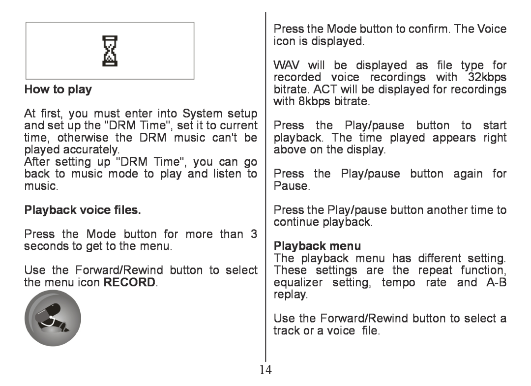 Nextar MA230 instruction manual How to play, Playback voice files, Playback menu 