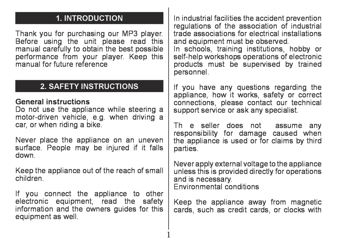 Nextar MA230 instruction manual Introduction, Safety InstrucTIons, General instructions 