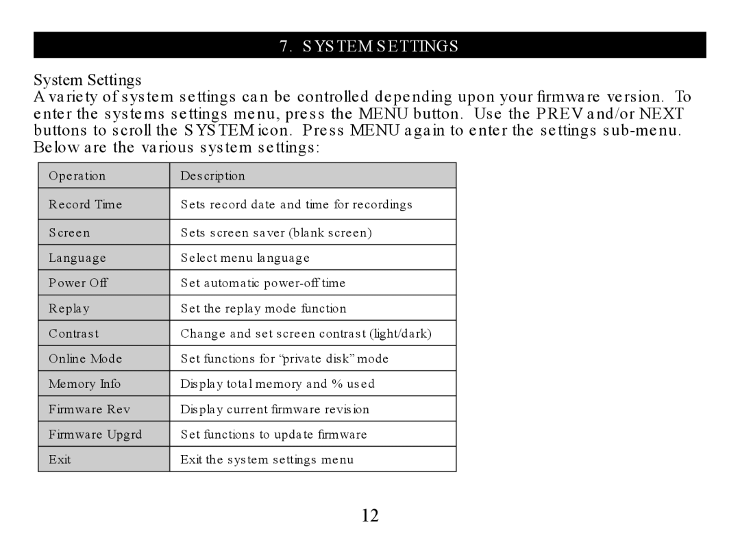 Nextar MA323 instruction manual System Settings 