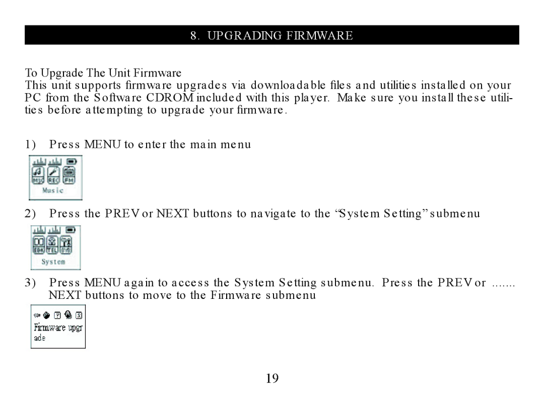 Nextar MA323 instruction manual Upgrading Firmware 