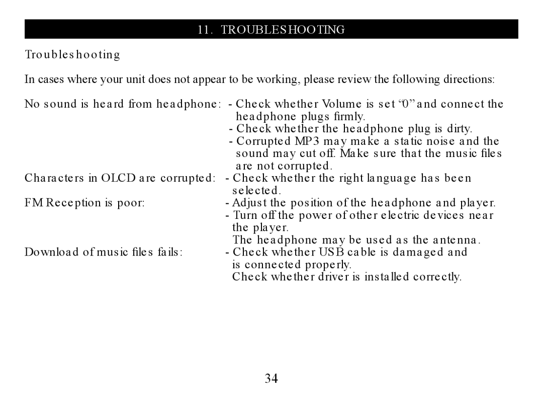 Nextar MA323 instruction manual Troubleshooting 