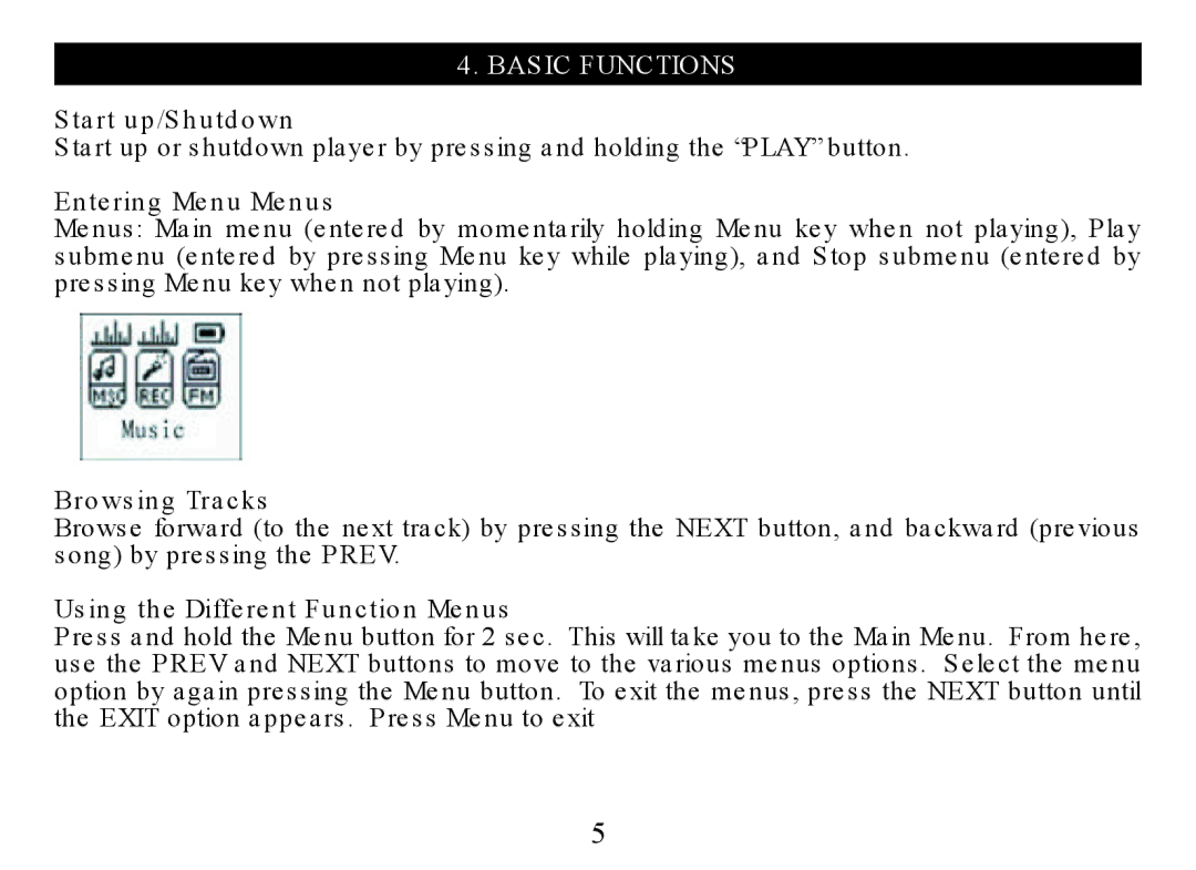 Nextar MA323 instruction manual Basic Functions 