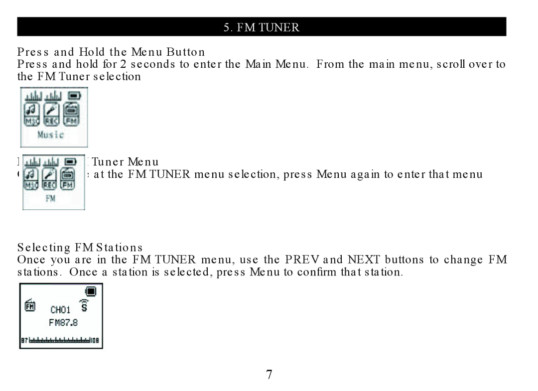 Nextar MA323 instruction manual FM Tuner 