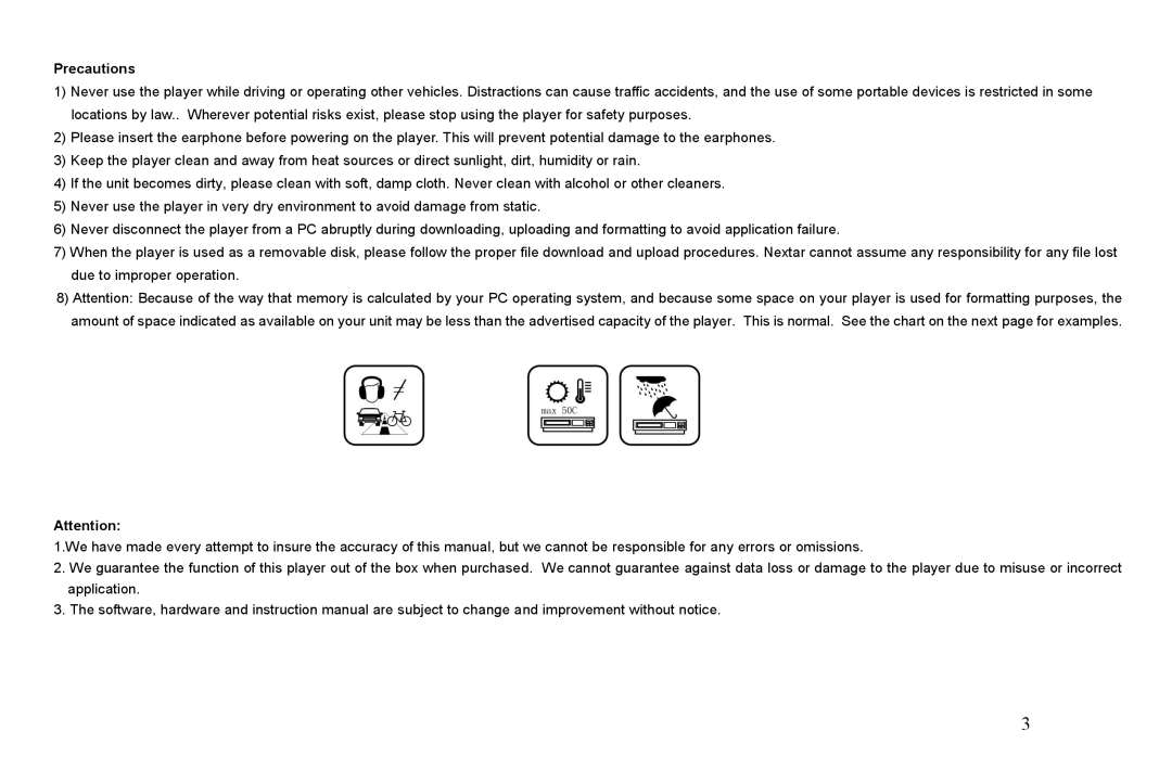 Nextar MA566 instruction manual Precautions 