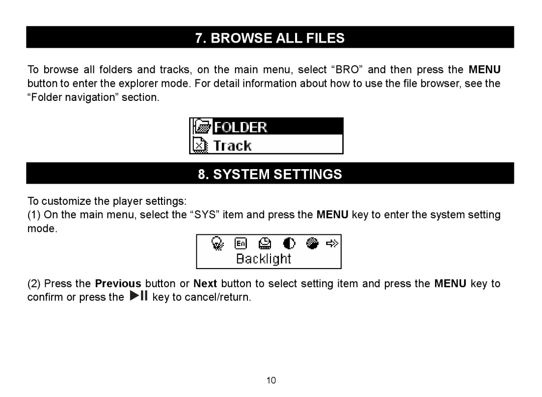 Nextar MA588 manual Browse ALL Files, System Settings 