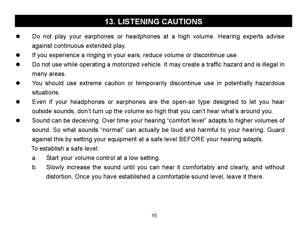 Nextar MA588 manual Listening Cautions 