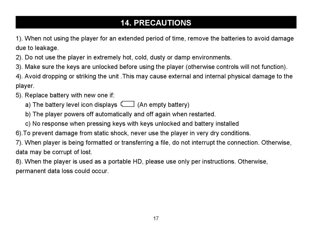 Nextar MA588 manual Precautions 