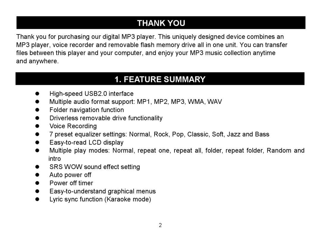 Nextar MA588 manual Thank YOU, Feature Summary 