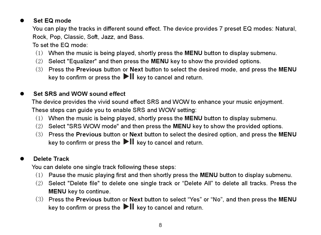 Nextar MA588 manual  Set EQ mode 