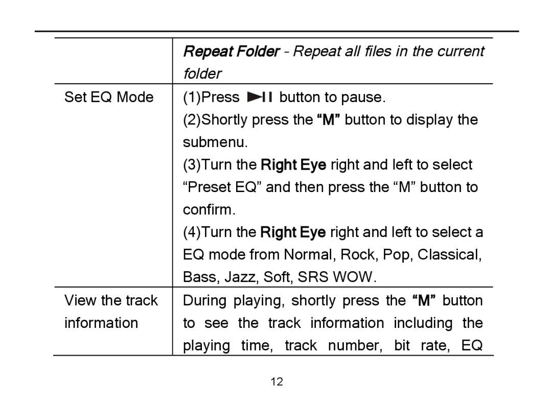 Nextar MA589 manual EQ mode from Normal, Rock, Pop, Classical 