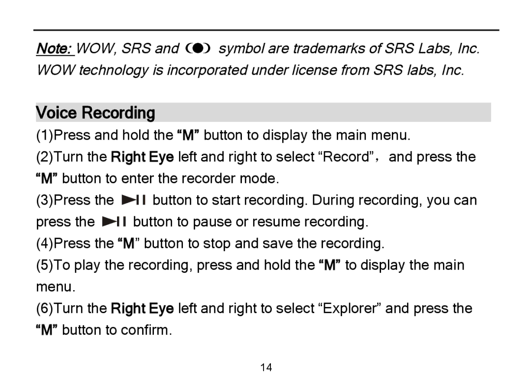 Nextar MA589 manual Voice Recording 