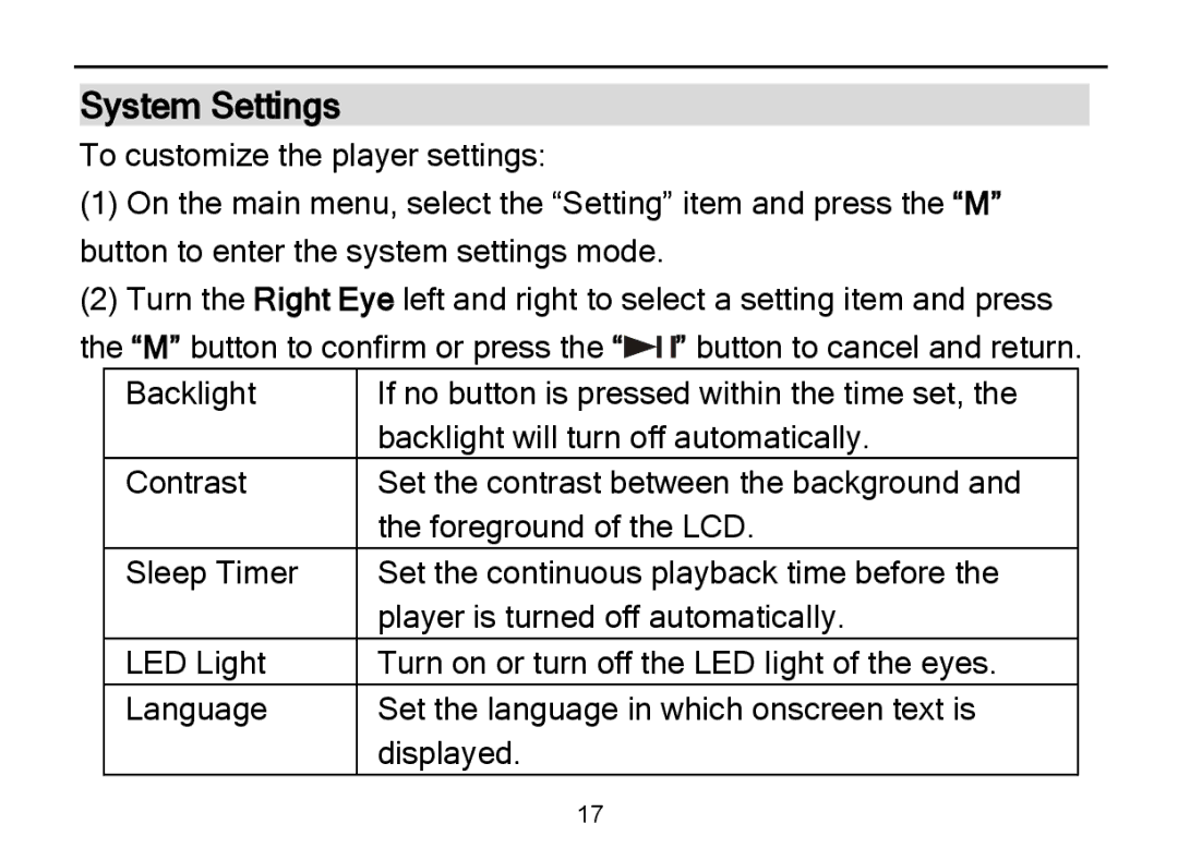 Nextar MA589 manual System Settings 