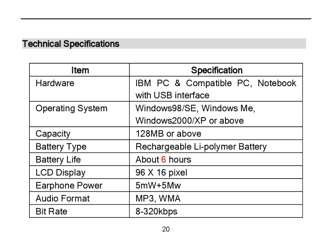 Nextar MA589 manual Technical Specifications 