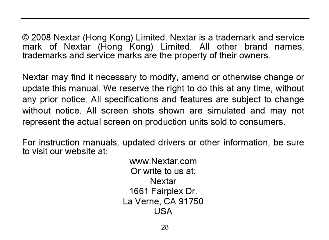 Nextar MA589 manual Usa 