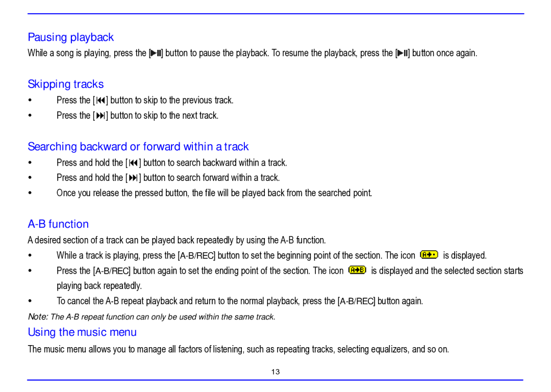 Nextar MA715A instruction manual Pausing playback, Skipping tracks, Searching backward or forward within a track, Function 