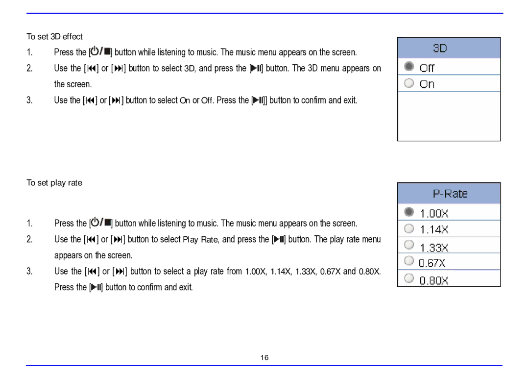 Nextar MA715A instruction manual To set 3D effect, To set play rate 