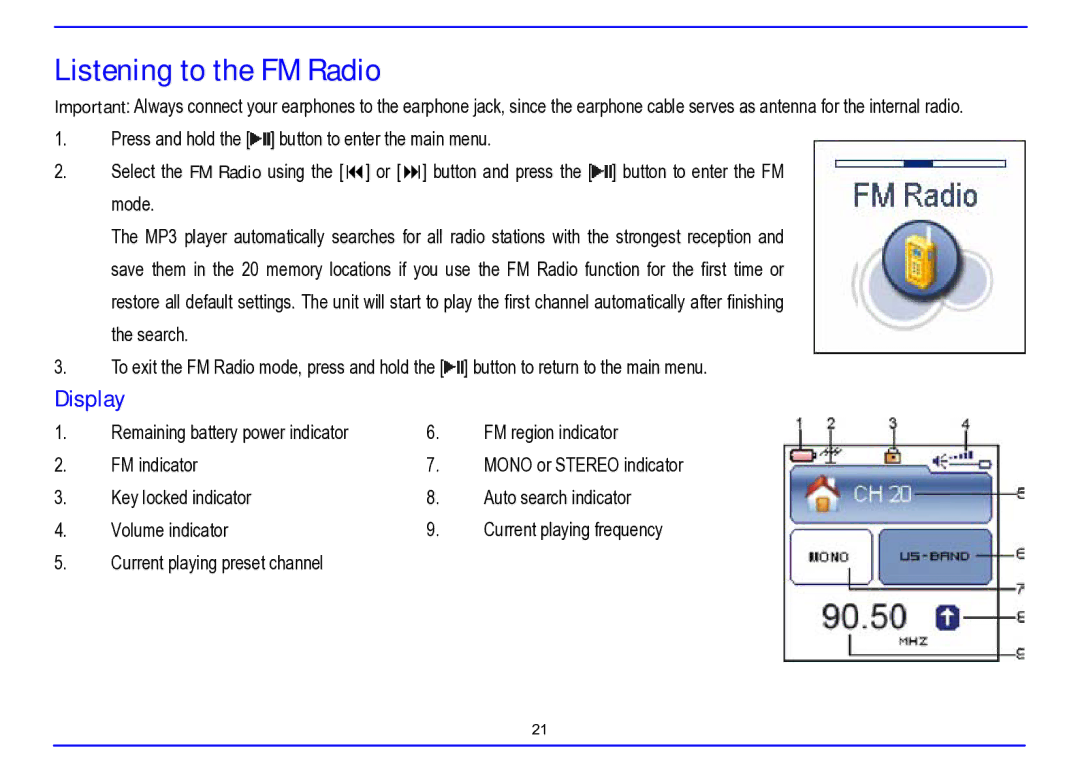 Nextar MA715A instruction manual Listening to the FM Radio, Display 