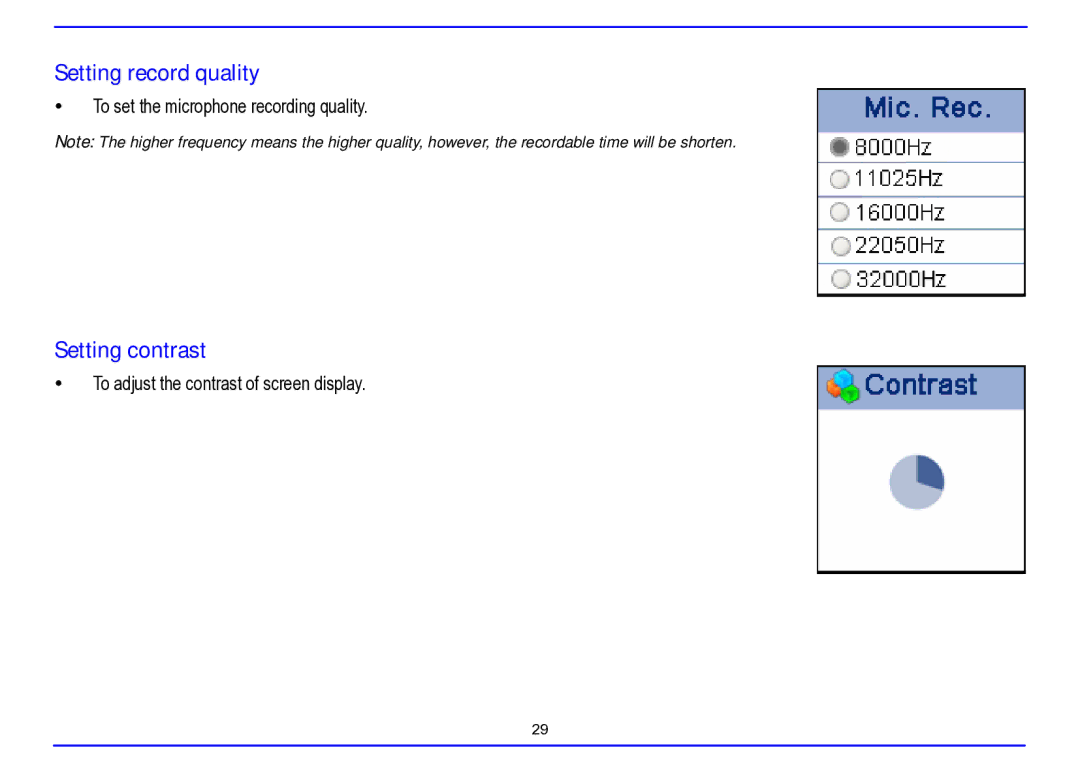 Nextar MA715A instruction manual Setting record quality, Setting contrast 