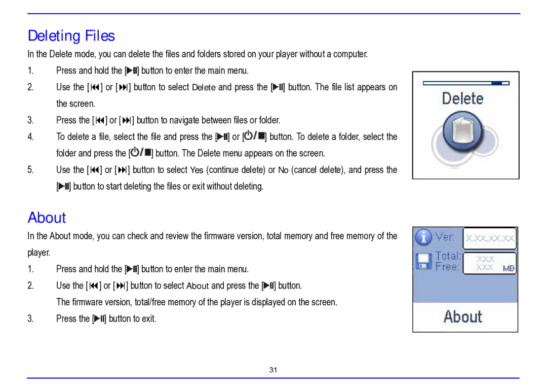 Nextar MA715A instruction manual Deleting Files, About 