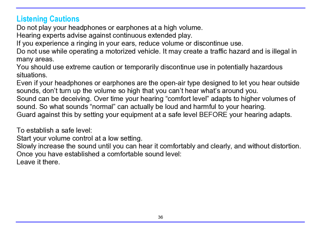 Nextar MA715A instruction manual Listening Cautions 