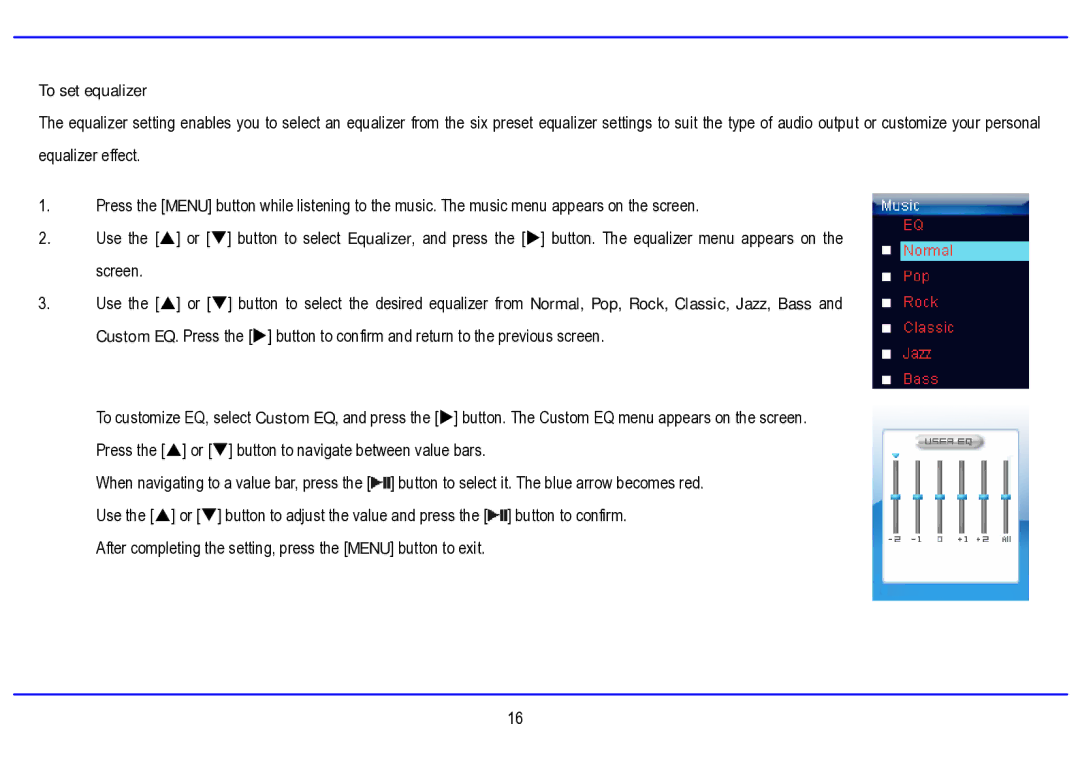 Nextar MA794 manual To set equalizer 