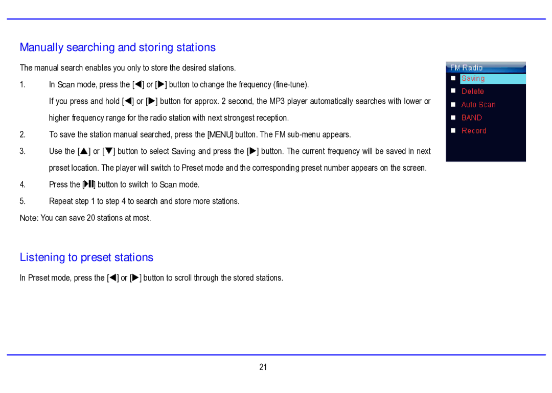 Nextar MA794 manual Manually searching and storing stations, Listening to preset stations 